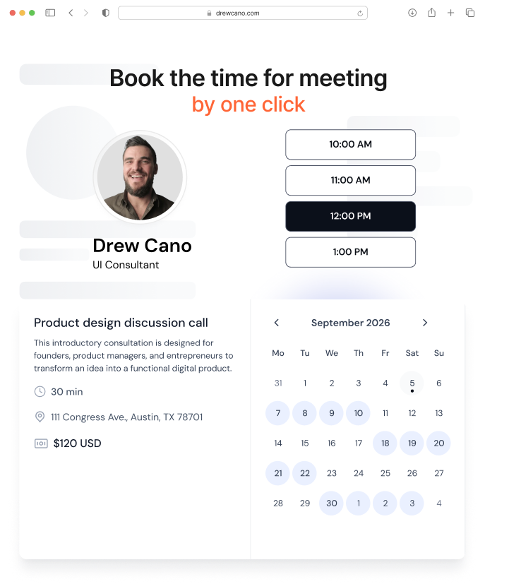 Embedded booking calendar preview